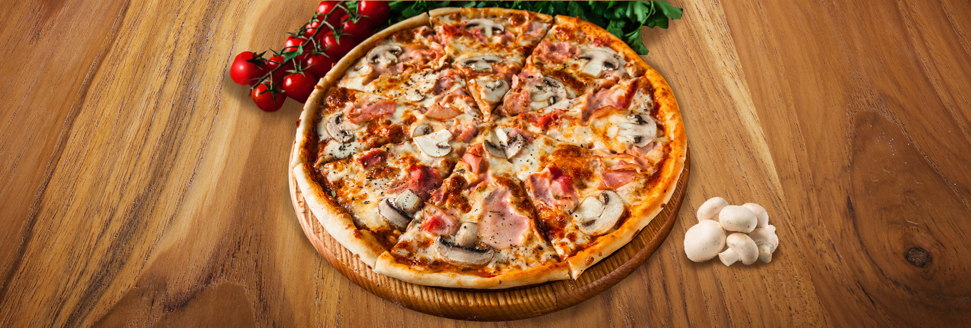 Pizza with Ham and Mushrooms